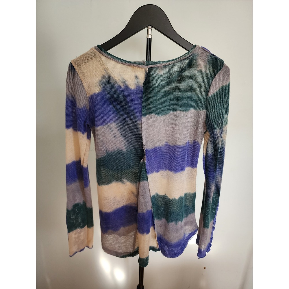 Vintage Havana Tie Dye Stripe Top Medium Crochet‎ Lace Cuffs USA Boho - Picture 3 of 7